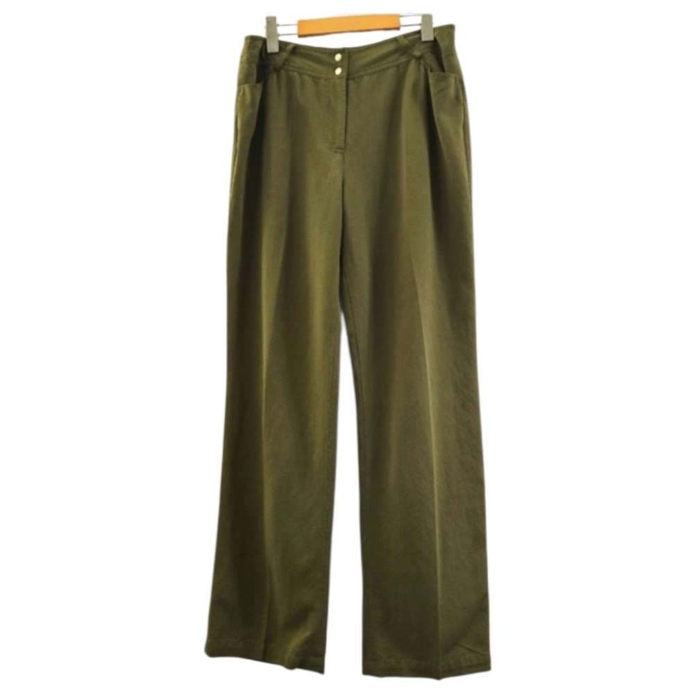 Pierre Cardin Femme Olive Green Wide-Leg Linen-Blend Pants Women’s Size 12